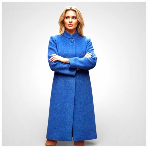 Carlisle Vintage Mohair-Blend Trench Coat. Cobalt Blue. Size 4 - Picture 5 of 9